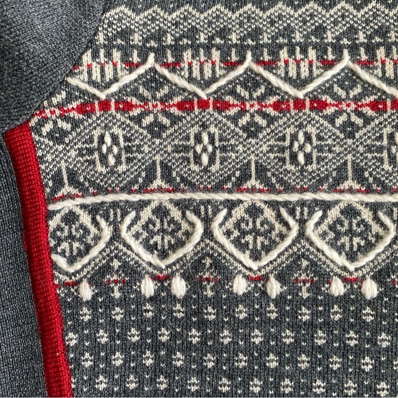 Eddie Bauer Gray and Red Patterned Zip-Up wool Nordic style women’s Sweater - Picture 10 of 11